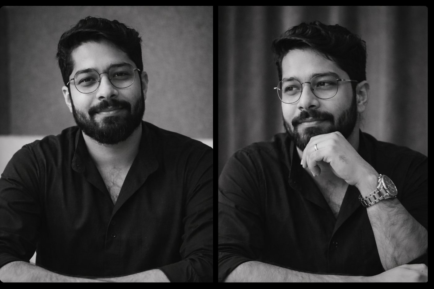 Two black-and-white portraits of Ansh